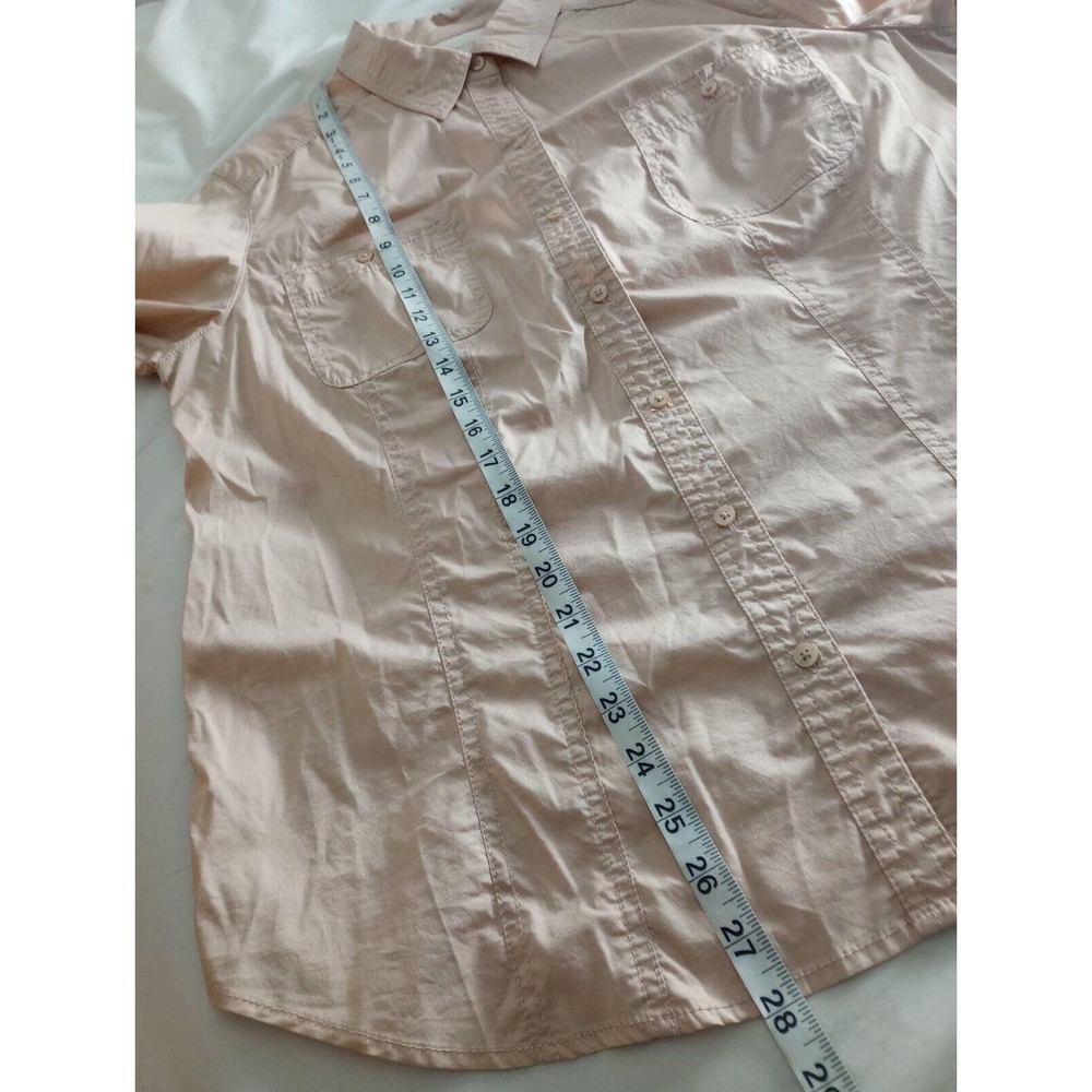 Chicos 2 Button Up Blouse Collared Shirt Long Tunic Pockets Front L Blush Tan - Picture 6 of 8